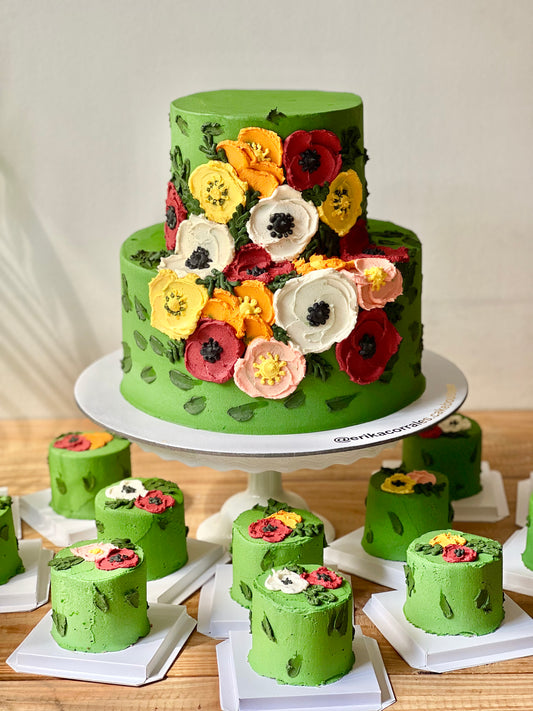 Pack torta verde con flores